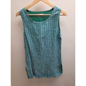 Fabindia Womens Green Blue Geometric Print Cotton Sleeveless Tunic Top Size M